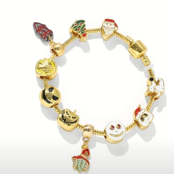 Gold Tone Nightmare Before Christmas Themed Charm Bracelet - Picture 4 of 8